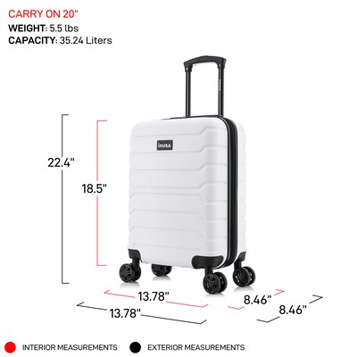 InUSA Trend 20" Hardside Carry-On Suitcase, 4-Wheeled Spinner, TSA Checkpoint Friendly, White (IUTRE00S-WHI)