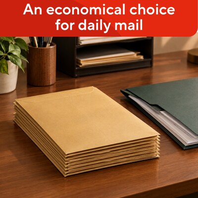 Staples 9 x 12 Catalog Envelopes, Brown Kraft, Gummed Seal, Heavy-Duty Mailing Envelopes for Documents & Forms, 250/Box