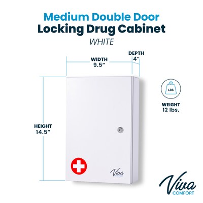 Viva Comfort Medium Double Door Medicine Locking Secure Storage Medical Cabinet, 0.3 cu. ft., White (ADIME999-02-WHI-MK)