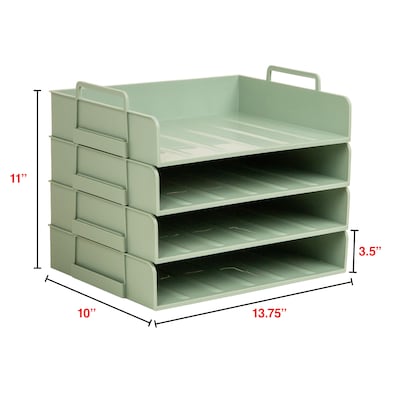 Staples Plastic Side Loading Stackable Letter Tray, Letter Size, Sage Green, 4/Pack (ST63889)