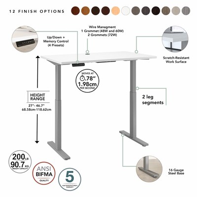 Bush Business Furniture Move 60 Series 60"W Electric Height Adjustable Standing Desk, White (M6S6030WHSK)