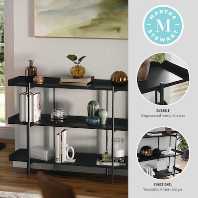 Martha Stewart Emmett 35" 3-Shelf Storage Display Unit Bookcase, Black Engineered Wood/Oil-Rubbed Bronze Metal (JN2542B3BKBK)