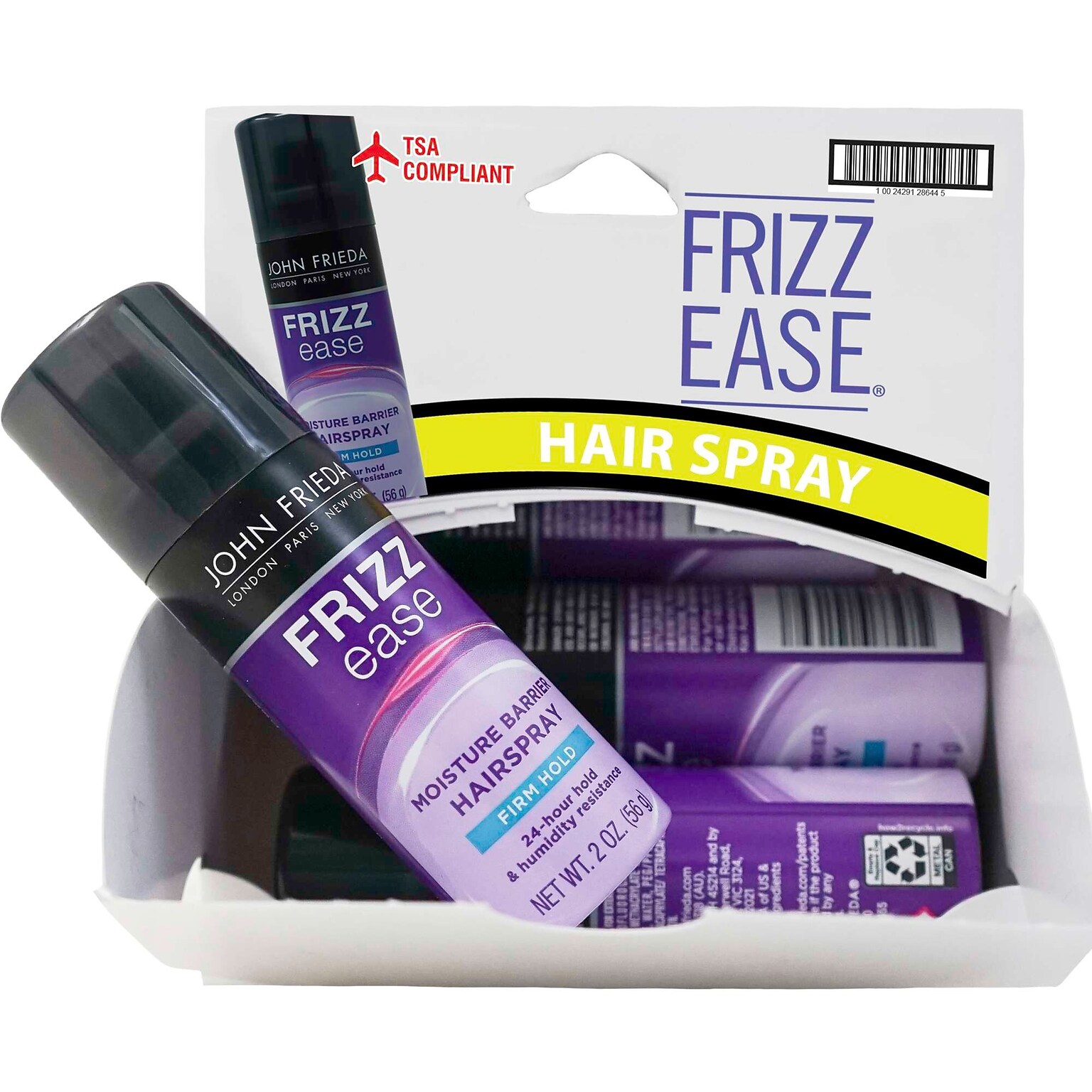 Frizz Ease Aerosol Hairspray by John Frieda, 2 oz Travel Size Bottle, 9 Bottles/Dispensit Box, 12 Dispensit Boxes/Carton