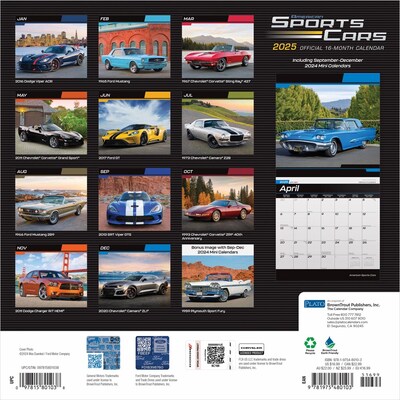 2025 Plato American Sports Cars 12 x 12 Monthly  Wall Calendar (9781975480103)