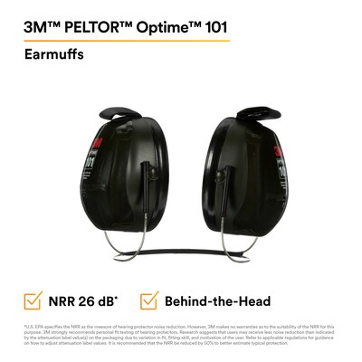 3M PELTOR Optime 101 Earmuffs, Black/Green, 10/Carton (H7B)