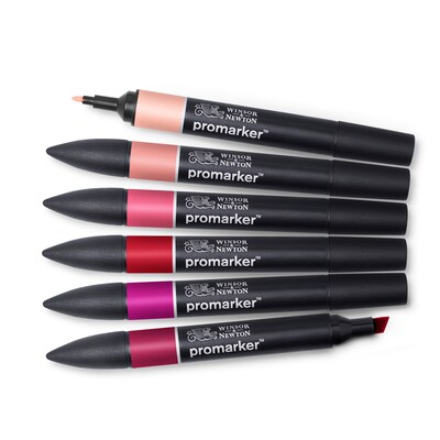 Winsor & Newton Promarker Dual-Tip Alcohol Based Marker, Red Tones, 6/Pack (WNX0290159)