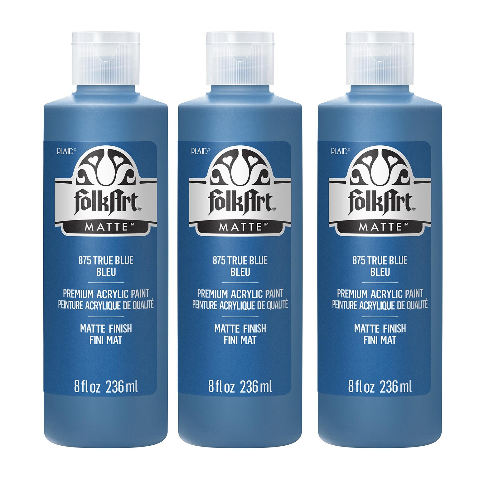 FolkArt Acrylic Paint Matte, 8oz., True Blue, 3/Pack (FLK875-3)