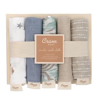 Crane Baby Cove Wash Cloth Set, 5-Piece, Sea Life (BC-160WC-1)