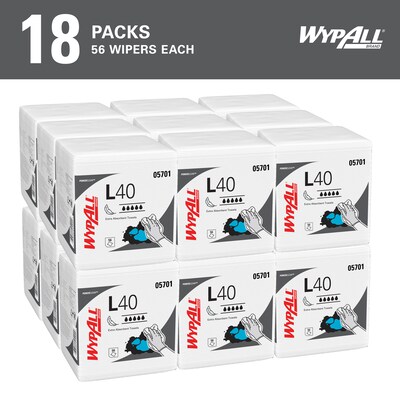 WypAll PowerClean L40 Cellulose Cleaning Wipers, 12 x 12.5, White, 56 Wipers/Box, 18/Carton (05701