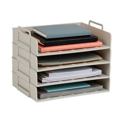 Mind Reader Plastic Side Loading Stackable Letter Tray, Letter Size, Beige (DANSTACK4-BEI)