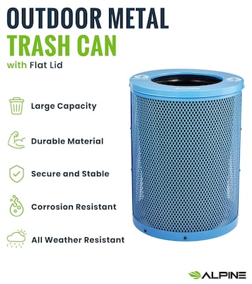 Alpine Industries 4460 Series Steel Mesh Outdoor Trash Can with Liner, 36 Gallon, Black (ALP4460-01-BLK)