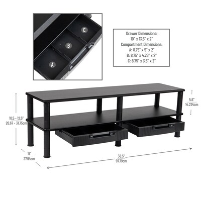 Mind Reader Adjustable Dual Monitor Stand Desktop Organizer with Drawers, Black (DBMON2TDR-BLK)