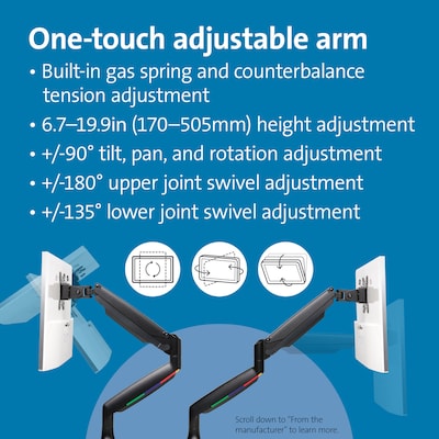 Kensington SmartFit One-Touch Height Adjustable Single Monitor Arm, Up to 34" Monitor, Black (K59600WW)