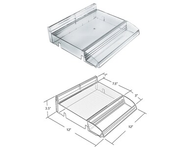 Azar 3.5" x 12" Pegboard Five-Compartment Cosmetic Tray with Tester Tray, Clear, 2/Pack (225840-TESTER-TALL-2PK)