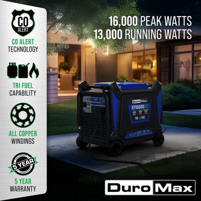 DuroMax V-Twin Tri Fuel Portable Digital Inverter Generator, Electric Start, 16000 Watts (XP16000iHT)
