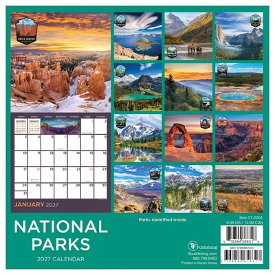 2027 TF Publishing National Parks 7" x 7" Monthly Wall Calendar, Multicolored (27-2004)