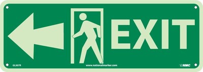 Notice Signs; Exit  (W/ Door And Left Arrow), 5 x 14, Glow Rigid