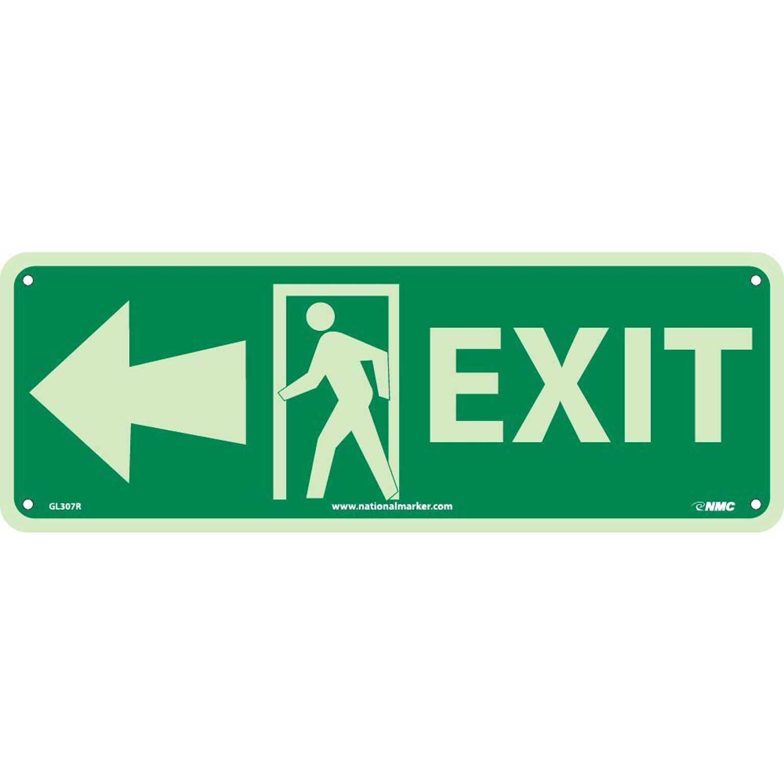 Notice Signs; Exit  (W/ Door And Left Arrow), 5 x 14, Glow Rigid