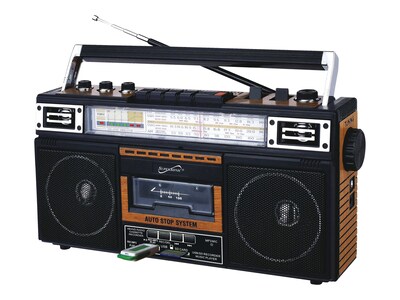 Supersonic Wireless Bluetooth 4-Band Radio & Cassette Player and Cassette to MP3 Converter, Black/Br