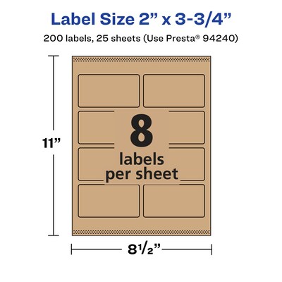 Avery Laser/Inkjet Multipurpose Labels, 3.75" x ", Kraft Brown, 200/Pack (94240)