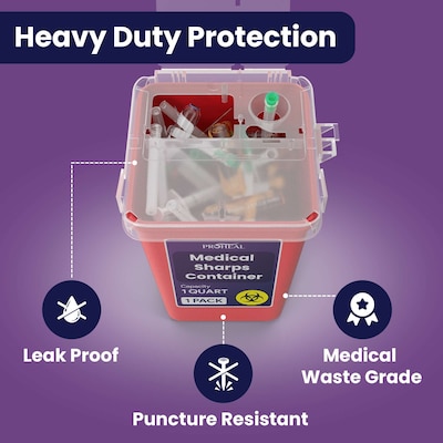 ProHeal Small Sharps Containers for Home Use,  1 Quart Needle Disposal Portable for Biohazard Medical Waste, 10/Pack (PH-16384H)