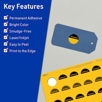 Avery Starburst Laser/Inkjet Multipurpose Labels, 1, Bright Yellow (1920/Box)