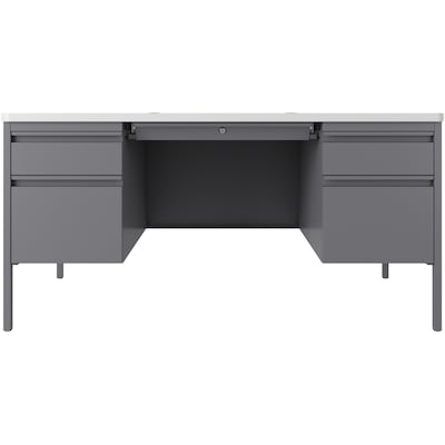 Lorell Fortress Series 60 W Double-Pedestal Teachers Desk, Gray (LLR66942)