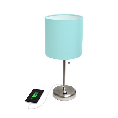 Creekwood Home Oslo 19.5" LED Table Lamp with USB Port, Brushed Steel/Aqua Shade (CWT-2012-AU)