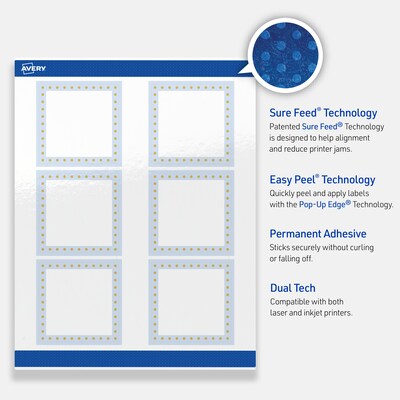 Avery Laser/Inkjet Square Multipurpose Labels, 3" x 3", White, 60/Pack (S00-DMF)
