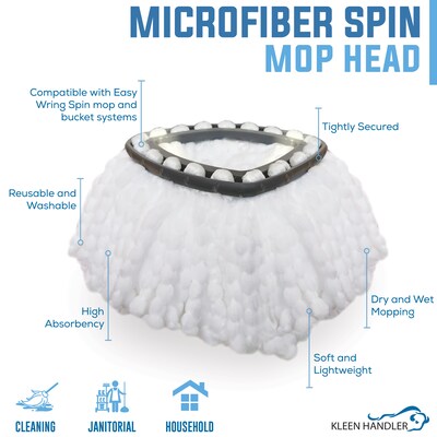 BISON LIFE Kleen Handler Microfiber Spin Mop Head Refill, White, 24/Pack (BPES-SPM-MFR-W-L-1-24A)