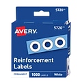 Avery Self-Adhesive Plastic Reinforcement Labels in Dispenser, 1/4 Diameter, Matte White, 1000/Pack