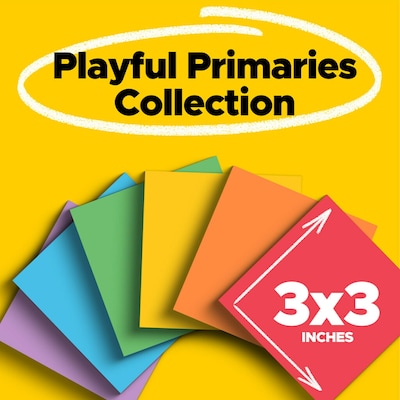 Post-it Super Sticky Notes, 3" x 3", Playful Primaries Collection, 70 Sheet/Pad, 24 Pads/Pack (65424SSANCP)