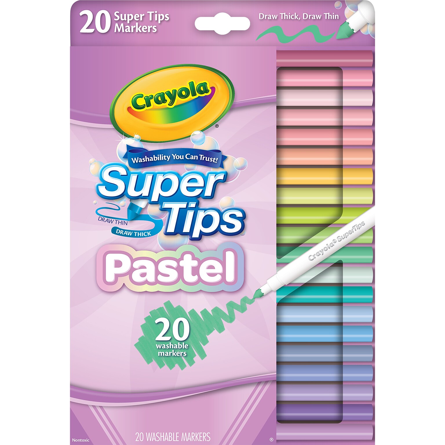 Crayola Super Tips Pastel Washable Kids Markers, Multicolored, 20/Pack (BIN587516)