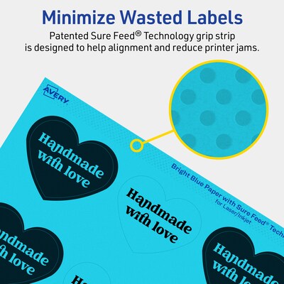 Avery Printable Heart Shaped Multipurpose Labels, 2-9/32" x 1-27/32", Bright Blue, 480/Pack (94603)