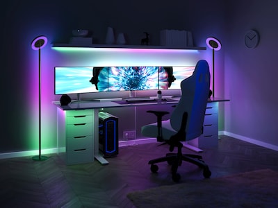 Simplee Adesso Luther LED RGB Color Changing Torchiere, 71.75"H, Black with Plastic Shade (SL0373-01)