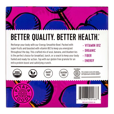 Pitaya Foods Organic Acai, Blueberry & Banana Acai Bowl, Energy, 6 oz, 6/Pack (220-02481)