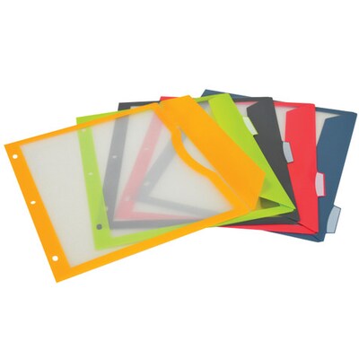 C-Line Poly Binder Pockets With Write-On Index Tabs, 3-Hole Punched, 5 Tabs, Assorted, 5/Pack (CLI06650)