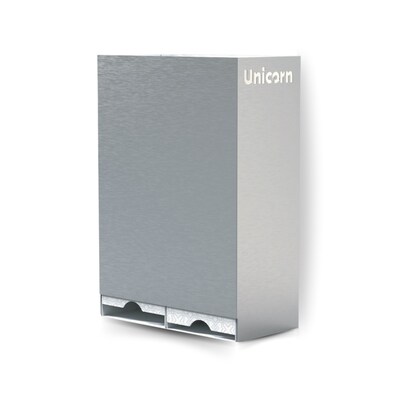 Unicorn Pads and Tampons Sanitary Dispenser, Surface Mounted, 12 x 4, Silver Steel (TOP-08623)