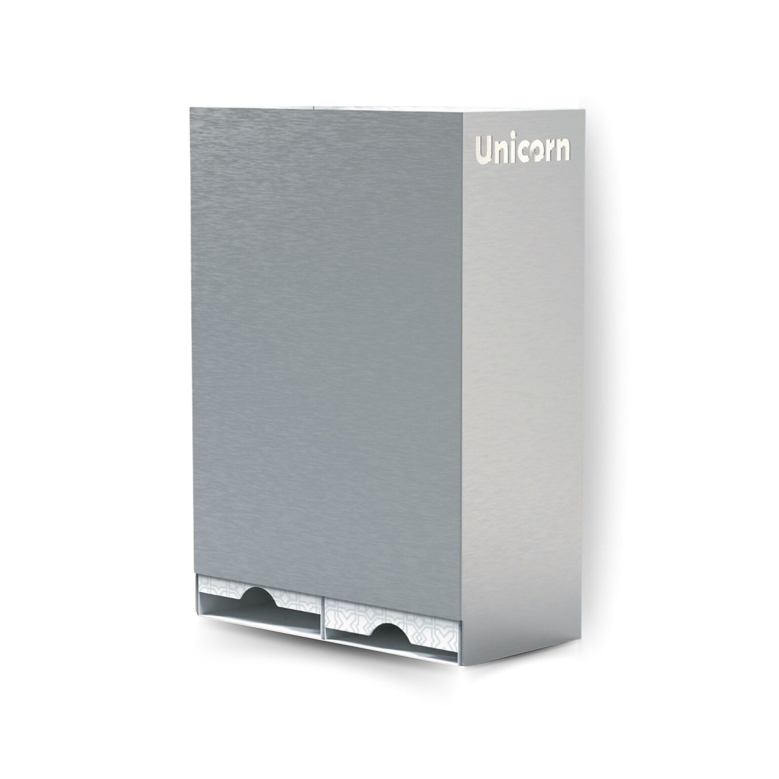 Unicorn Pads and Tampons Sanitary Dispenser, Surface Mounted, 12 x 4, Silver Steel (TOP-08623)
