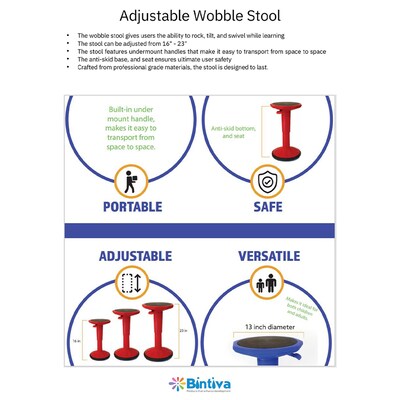 Bintiva Height Adjustable Wobble Stool, Purple (BNVADWOBPUR)