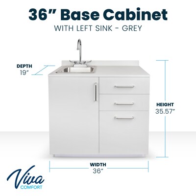 Viva Comfort 36.32H x 36W Exam Room Medical Cabinet With Sink, 3-Drawers, Gray (ADI902-B-36-L-GRY)