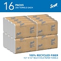 Scott Essential Recycled Multifold Paper Towels, 1-ply, 250 Sheets/Pack, 16 Packs/Carton (01807)