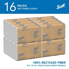 Scott Essential Recycled Multifold Paper Towels, 1-ply, 250 Sheets/Pack, 16 Packs/Carton (01807)