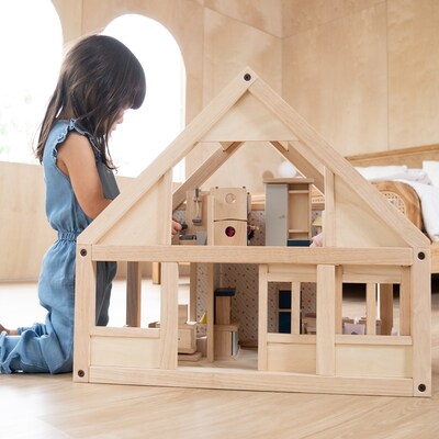 PlanToys Wooden My First Dollhouse, 24.5" x 16.6" x 22.6", Natural (PTS7110)