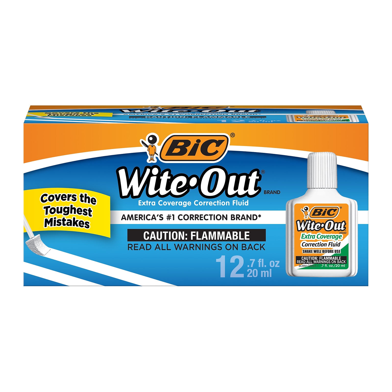 BIC Wite-Out Extra Coverage Correction Fluid, 20 ml., White, Dozen (WOFEC12WE)