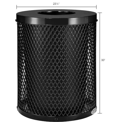 Global Industrial Outdoor Diamond Steel Trash Can w/ Flat Lid, 36 Gallon, Black (261924BK)