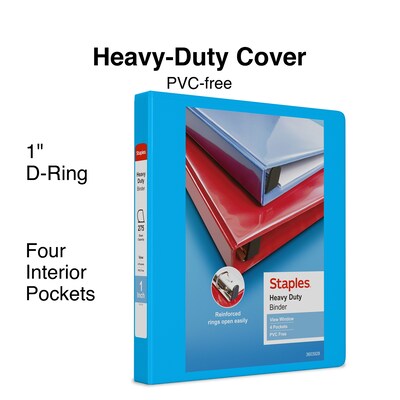 Staples® Heavy Duty 1 3-Ring View Binders, D-Ring, Light Blue (ST56285-CC)