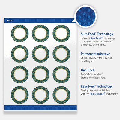 Avery Circle Multipurpose Labels, 2" Dia., White, 120/Pack (19479370495)