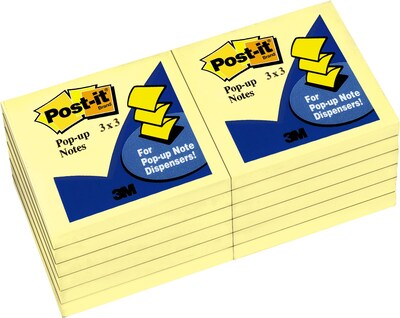 Post-it Pop-up Notes, 3 x 3, Canary Yellow, 100 Sheets/Pad, 12 Pads/Pack (R330-YW)