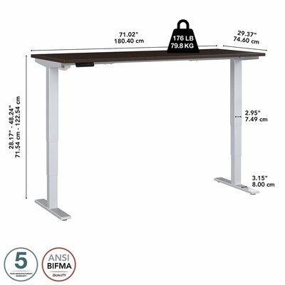 Bush Business Furniture Move 40 Series 72"W Electric Height Adjustable Standing Desk, Mocha Cherry/Cool Gray (M4S7230MRSK)